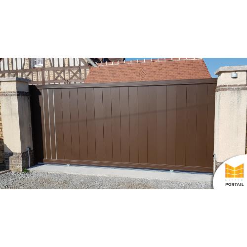 Portail Design Coulissant Alu - BALLOTE MARRON