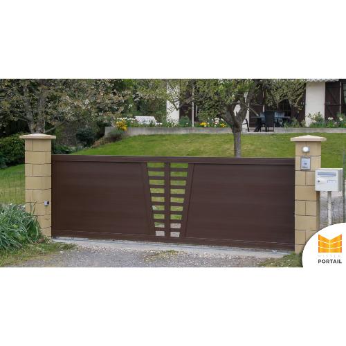 Portail Design Coulissant Alu - IRIS MARRON